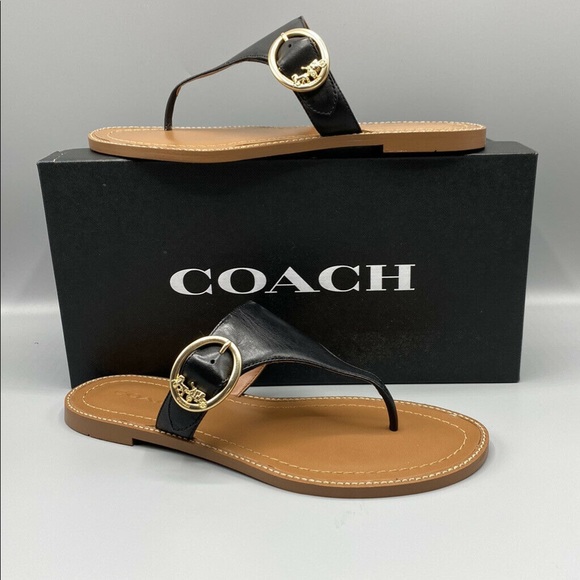 COACH NWT LESLI LEATHER BLACK SANDALS SZ 7.5 - Picture 1 of 4